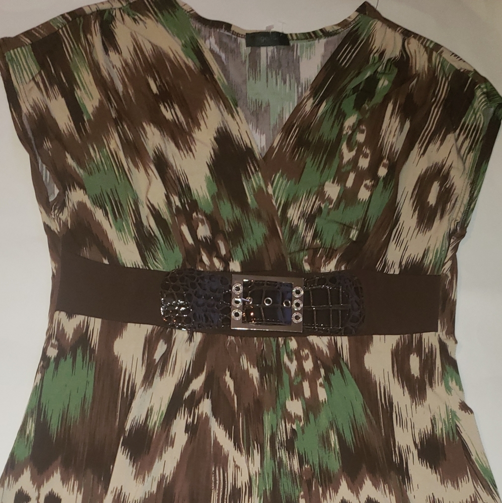 Agenda Geometric Ladies Blouse w/Attached Belt